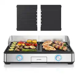 Netto Marken-Discount Arendo Tischgrill, Gourmet Edelstahl Elektrogrill, 2 Grillzonen, elektrisch, Spritzschutz, schwarz Angebot