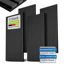 Netto Marken-Discount Juskys Wandpaneele Akustik 4er Set 2,88 qm - Holzoptik & reduziert Hall und Lärm - Eiche Dunkelgrau Angebot