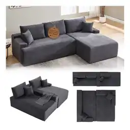 Netto Marken-Discount Juskys Sofa Coredo Rechts - Ecksofa 3 Sitzer, Couch in L Form mit Ottomane - Cord in Dunkelgrau Angebot