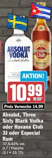 HIT Absolut, Three Sixty Black Vodka oder Havana Club 3J oder Especial Rum Angebot