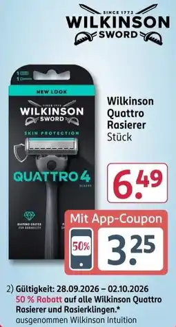 Rossmann Wilkinson Quattro Rasierer Angebot