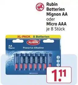 Rossmann Rubin Batterien Mignon AA oder Micro AAA Angebot