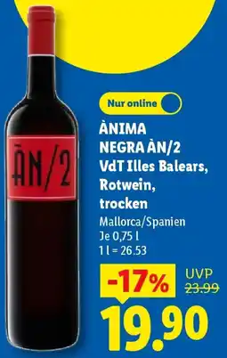 Lidl ÀNIMA NEGRA AN/2 VdT Illes Balears, Rotwein, trocken Angebot