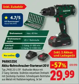 Lidl PARKSIDE Akku-Bohrschrauber-Starterset 20 V Angebot