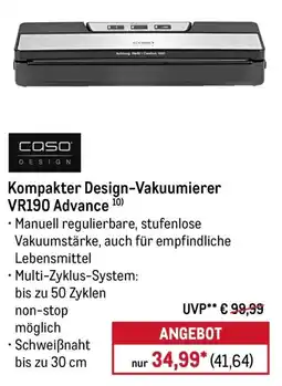 METRO CASO Kompakter Design-Vakuumierer VR190 Advance Angebot