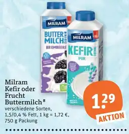 tegut Milram Kefir oder Frucht Buttermilch Angebot