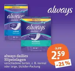 tegut always dailies Slipeinlagen Angebot