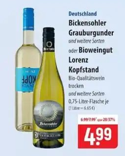 Famila Nord Ost Bickensohler Grauburgunder oder Bioweingut Lorenz Kopfstand Angebot