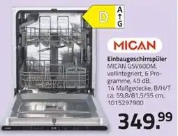 ROLLER MICAN Einbaugeschirrspüler Angebot