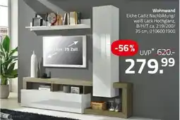 ROLLER Wohnwand Eiche Cadiz Nachbildung/weiß Lack Hochglanz Angebot