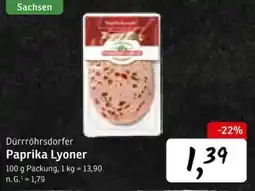 KONSUM Dürrröhrs dorfer Paprika Lyoner Angebot