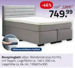 ROLLER Boxspringbett silber, Wendematratze H2/H3 Angebot