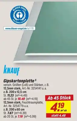 toom Baumarkt Knauf Gipskartonplatte Angebot