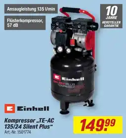 toom Baumarkt Einhell Kompressor „TE-AC 135/24 Silent Plus“ Angebot