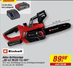 toom Baumarkt Einhell Akku-Kettensäge „GE-LC 18/25-1 Li-Kit“ Angebot