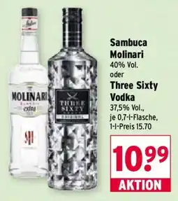 Wasgau Sambuca Molinari oder Three Sixty Vodka Angebot