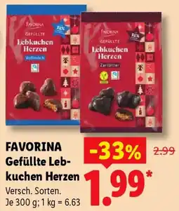 Lidl FAVORINA Gefüllte Lebkuchen Herzen Angebot