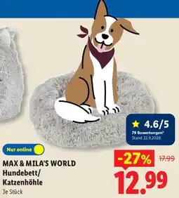 Lidl MAX & MILA'S WORLD Hunde Bett/Katzenhöhle Angebot