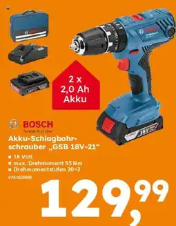 Globus Baumarkt BOSCH Akku-Schlagbohrschrauber „GSB 18V-21“ Angebot