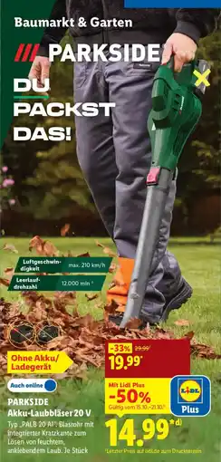 Lidl PARKSIDE Akku-Laubbläser 20 V Angebot
