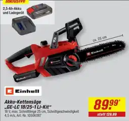 toom Baumarkt Einhell Akku-Kettensäge „GE-LC 18/25-1 Li-Kit“ Angebot