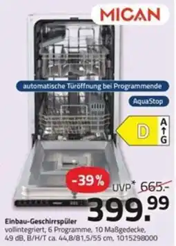 ROLLER Mican Einbau-Geschirrspüler Angebot