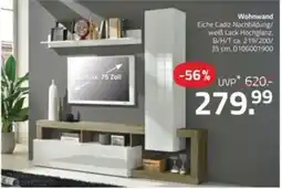 ROLLER Wohnwand Eiche Cadiz Nachbildung/weiß Lack Hochglanz Angebot