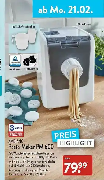 Aldi Nord Ambiano Pasta-maker Pm 600 Angebot