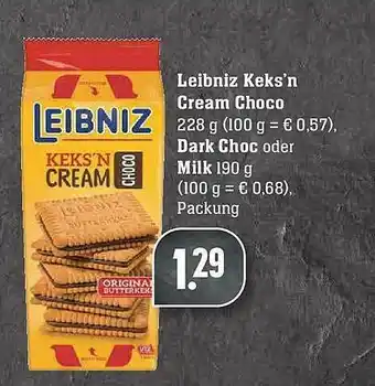 E-Center Leibniz Keks'n Cream Choco, Dark Choc Oder Milk Angebot