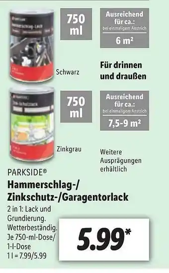 Lidl Parkside Hammerschlag- Zinkschutz- Garagentorlack Angebot