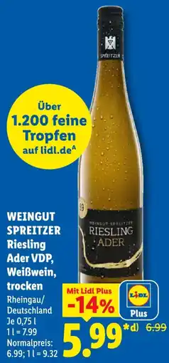 Lidl WEINGUT SPREITZER Riesling Ader VDP, Weißwein, trocken Angebot