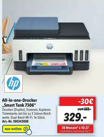 Lidl All-in-one-drucker „smart Tank 7306” Hp Angebot