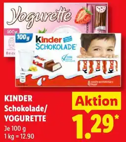 Lidl KINDER Schokolade/ YOGURETTE Angebot