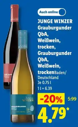 Lidl JUNGE WINZER Grauburgunder QbA, Weißwein, trocken Angebot
