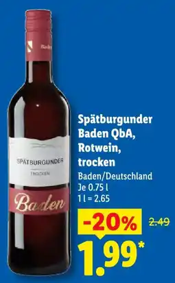 Lidl Spätburgunder Baden QbA, Rotwein, trocken Angebot