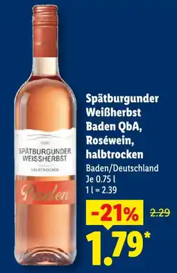Lidl Spätburgunder Weißherbst Baden QbA, Roséwein, halbtrocken Angebot