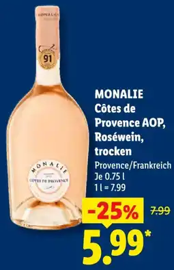 Lidl MONALIE Côte de Provence AOP, Roséwein, trocken Angebot