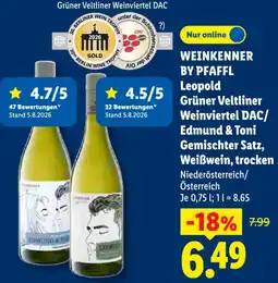 Lidl WEINKENNER BY PFAFFL Leopold Grüner Veltliner Weinviertel DAC/ Edmund & Toni Gemischter Satz, Weißwein, trocken Angebot