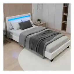 Netto Marken-Discount Juskys Polsterbett Paris 90 x 200 cm weiß – Bettgestell inkl. LED-Beleuchtung & Lattenrost Angebot