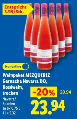 Lidl Weinpaket MEZQUIRIZ Garnacha Navarra DO, Roséwein, trocken Angebot