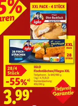 Lidl IGLO Fischstäbchen/Filegro XXL Angebot