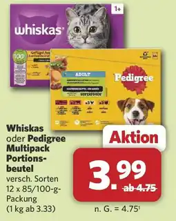 Combi Whiskas oder Pedigree Multipack Portionsbeutel Angebot