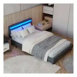 Netto Marken-Discount Juskys Polsterbett Paris 120 x 200 cm – Bett mit LED-Beleuchtung, Lattenrost & Kopfteil - Grau Angebot