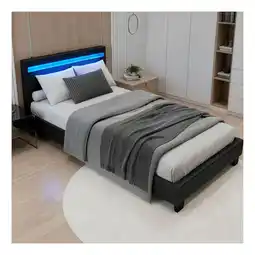 Netto Marken-Discount Juskys Polsterbett Paris 90 x 200 cm schwarz – Bettgestell inkl. LED-Beleuchtung & Lattenrost Angebot