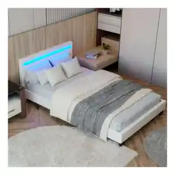 Netto Marken-Discount Juskys Polsterbett Paris 120 x 200 cm – Bett mit LED-Beleuchtung, Lattenrost & Kopfteil - Weiß Angebot
