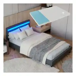 Netto Marken-Discount Juskys Polsterbett Paris 90x200 cm grau mit Matratze – Einzelbett + LED-Beleuchtung & Lattenrost Angebot