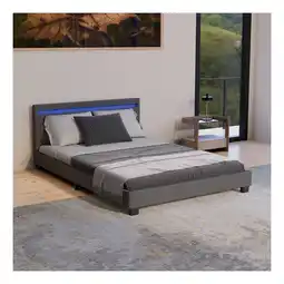 Netto Marken-Discount Juskys Polsterbett Paris 140 x 200 cm grau – Bett mit LED Beleuchtung, Lattenrost & Kopfteil Angebot