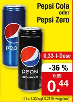 Zimmermann Pepsi Cola oder Pepsi Zero Angebot