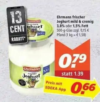 Marktkauf Ehrmann Frischer Joghurt Mild & Cremig 3.8% Oder 1.5% Fett Angebot