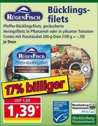 Norma Rügenfisch Bücklings Filets Angebot